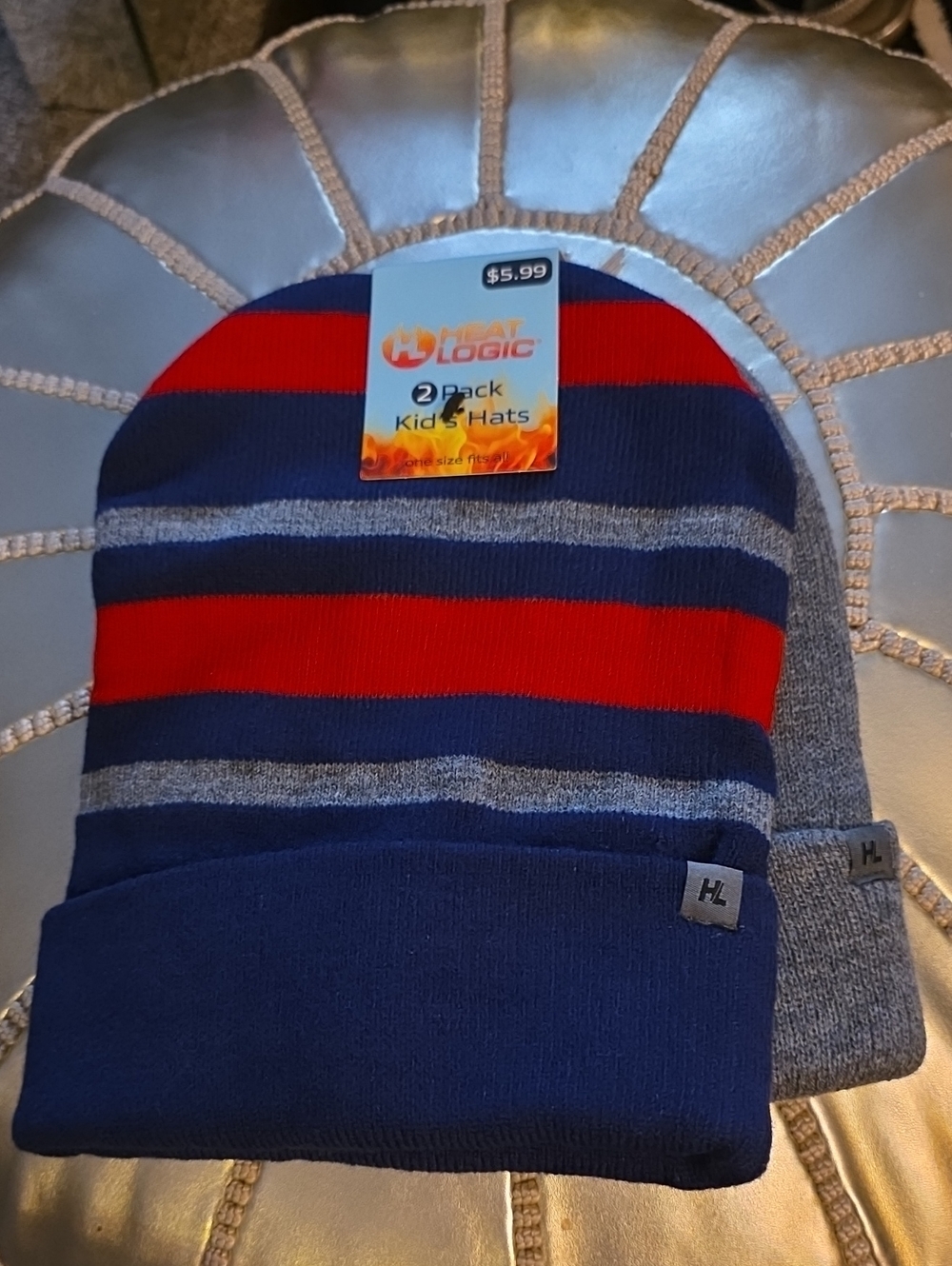 Kids' 2-Pack Knit Beanie Set - Navy, Red & Gray